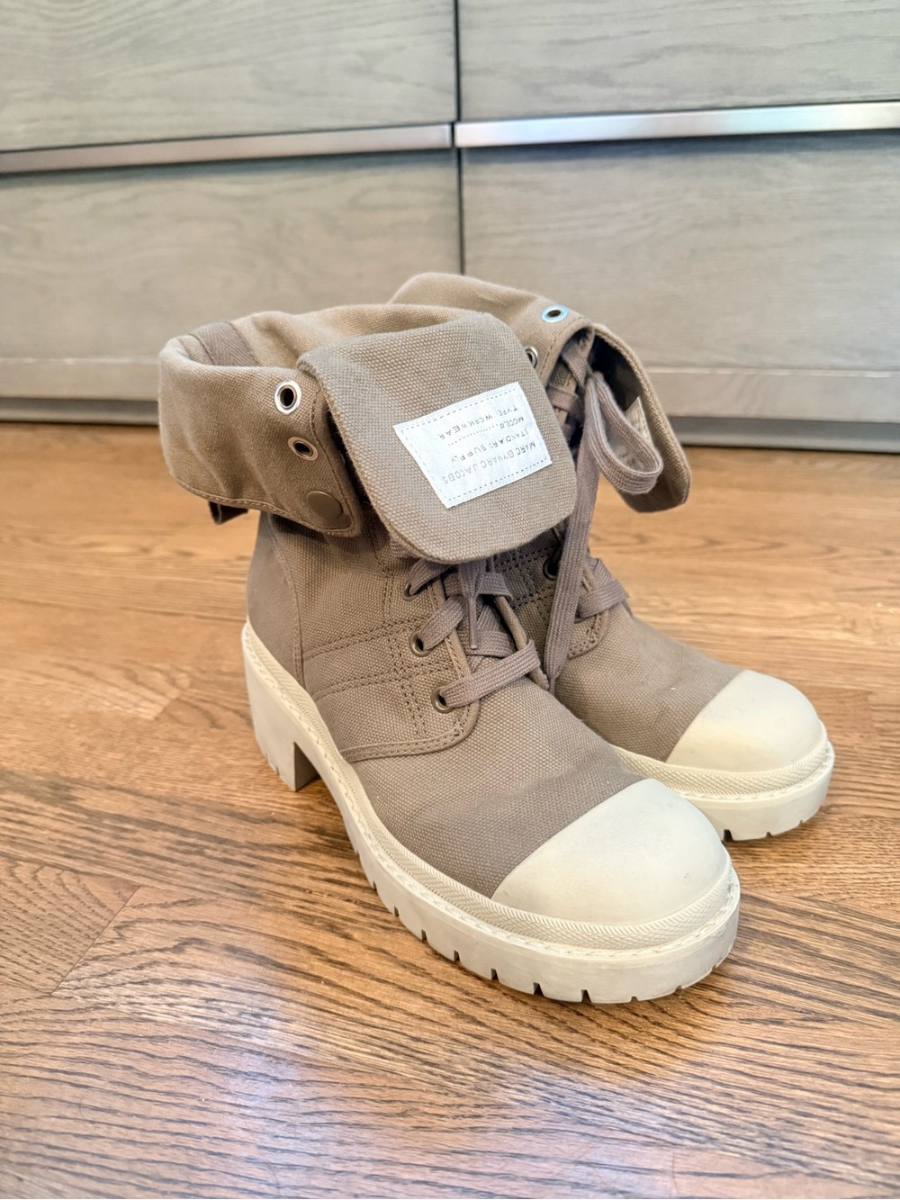 Marc Jacobs Fold-Over Canvas Ankle Boots in Olive